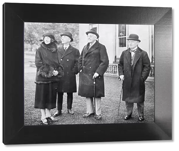 Mrs Lascelles, Sir Robert Horne, Lord Balfour and Mr Lloyd George in the grounds at Whittingham