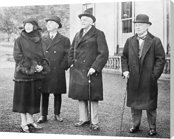 Mrs Lascelles, Sir Robert Horne, Lord Balfour and Mr Lloyd George in the grounds at Whittingham