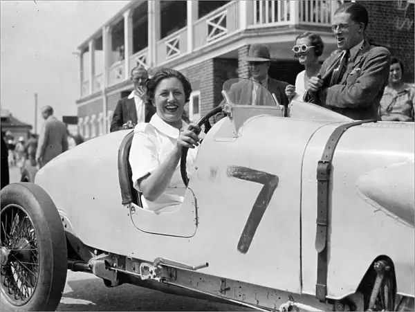 Mrs R H Beeles wife of Mr Eccles Special seen here driving her husbands car in the second race