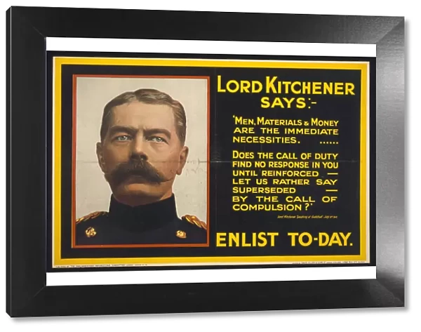 Title: Lord Kitchener says: Enlist to-day  /  photo Bassano ;printed by David Allen & Sons Ld