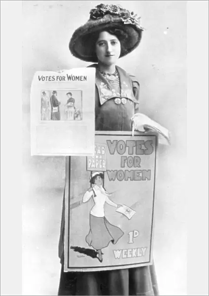 A Suffragette selling Votes for Women posters