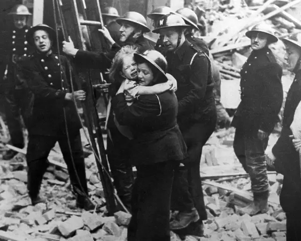 The London Blitz An ARP warden rescues a young girl from the wreckage of a building