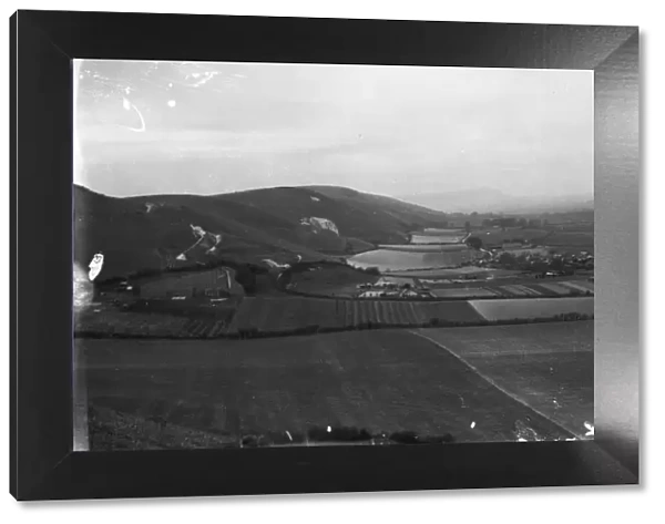 View over Devils Dyke and Dyke Golf Club, Poynings, Sussex. The hills of the
