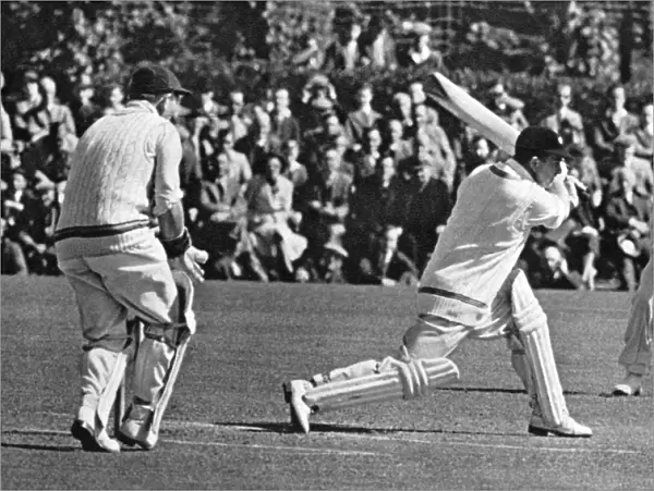 W Mervyn Wallace batting against Sussex in 1949s C Griffith is keeping wicket