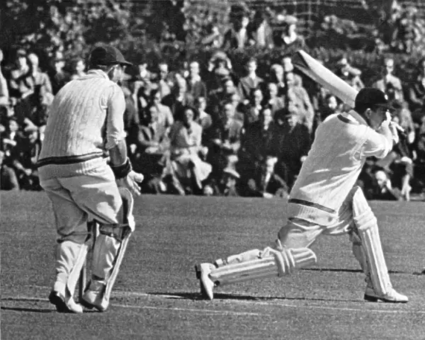 W Mervyn Wallace batting against Sussex in 1949s C Griffith is keeping wicket