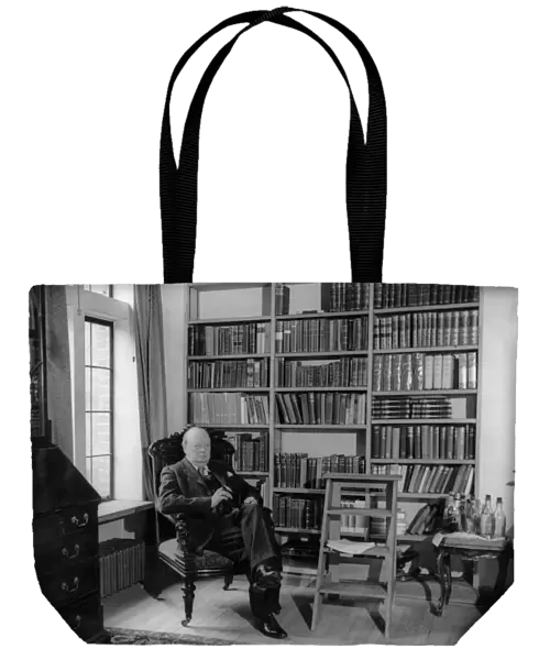 Winston Churchill at home in his library in Chartwell Westerham Kent