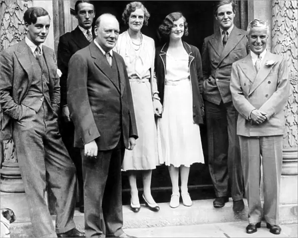Charlie Chaplin with Mr and Mrs Winston Churchill and members of a house party at Chartwell Manor