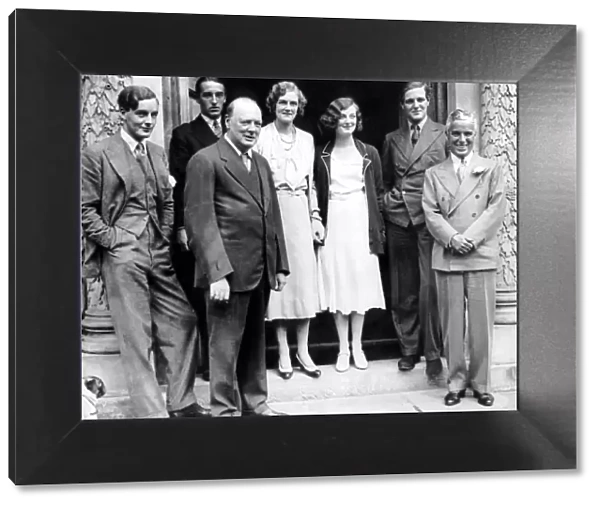 Charlie Chaplin with Mr and Mrs Winston Churchill and members of a house party at Chartwell Manor