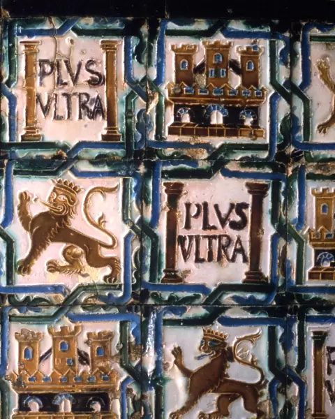 Royal heraldic lion in tiling within the Alcazar in Seville, Spain