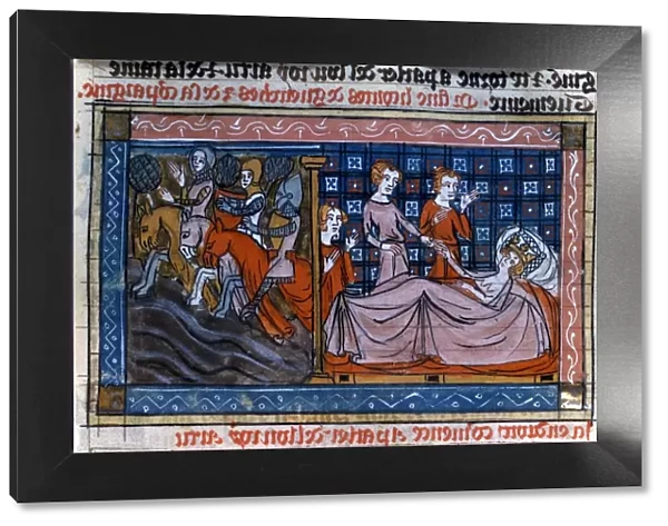 Guinevere gives Bohort a ring for Lancelot 14th century