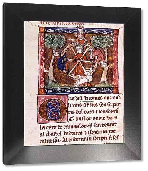 Blind Goddess, fortune of her wheel, with King Arthur enthroned 1316
