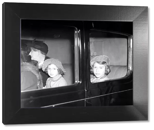 The royal Princesses Elizabeth and Margaret Rose being driven away from Euston after