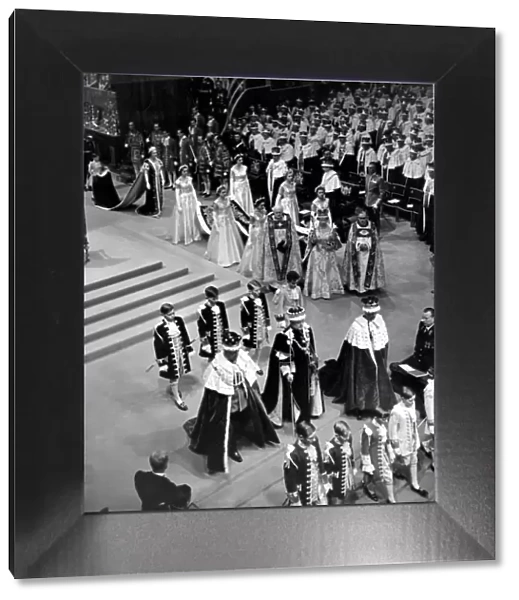Coronation of Queen Elizabeth II The Queen with royal entourage in Westminster Abbey June