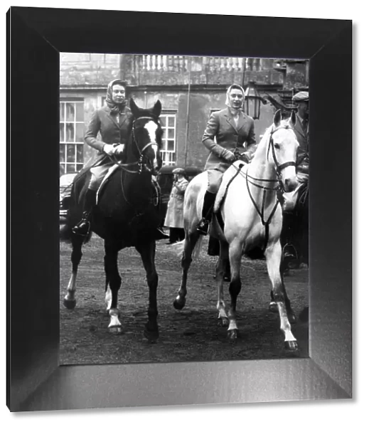 The Queen (left) and Princess Margaret go out for their morning ride in Badminton