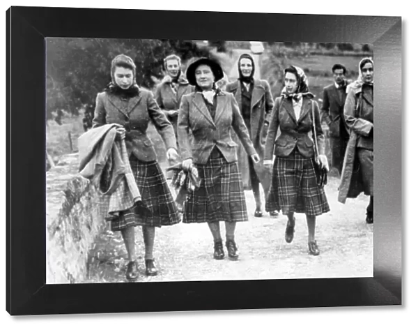 Balmoral, Scotland: A mother and her two daughters all wearing tweed jacket and kilted