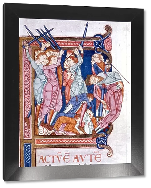 The death of Saul at Gilboa from 12th Century Lambeth Bible