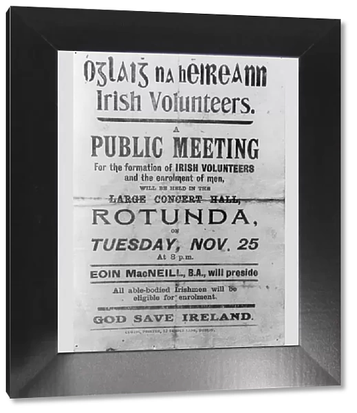 Irish rebel poster appealing for the enrolment of volunteers at a meeting presided