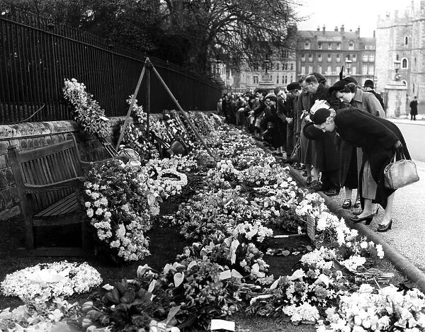 1 April 1953 Flowers outside St Georges Chapel, Windsor for the passing of Queen Mary