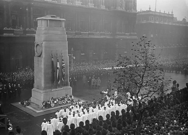10th anniversary of the Armistice. A general view of the scene round the Cenotaph in Whitehall