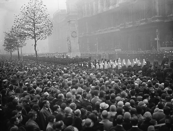 10th anniversary of the Armistice. A general view of the scene round the Cenotaph, London