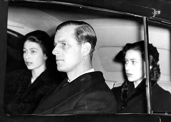14 February 1952 Queen Elizabeth II, The Duke of Edinburgh, and Princess Margaret