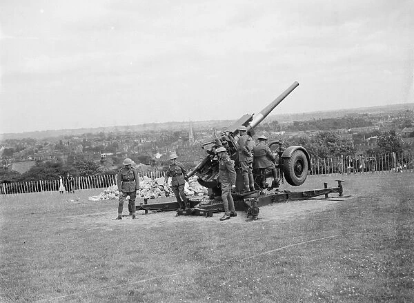 A 4. 7 in anti aircraft gun part of a anti aircraft gun emplacement on Hilly Fields