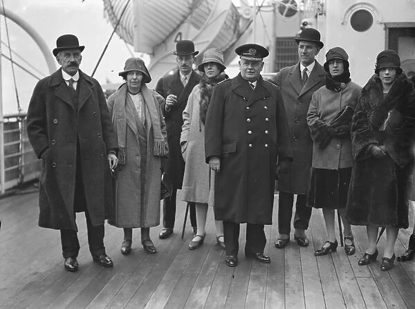 Aboard the Blue Star Liner Almeda at Tilbury. On left, Lord and Lady Askwith