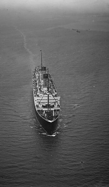 An aerial view of the SS Homeric, the White Star Liner. 1929