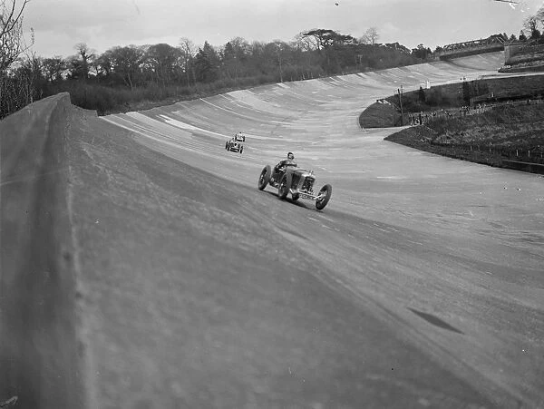 All out for the British Empire Trophy Race at Brooklands. Competitors all out in