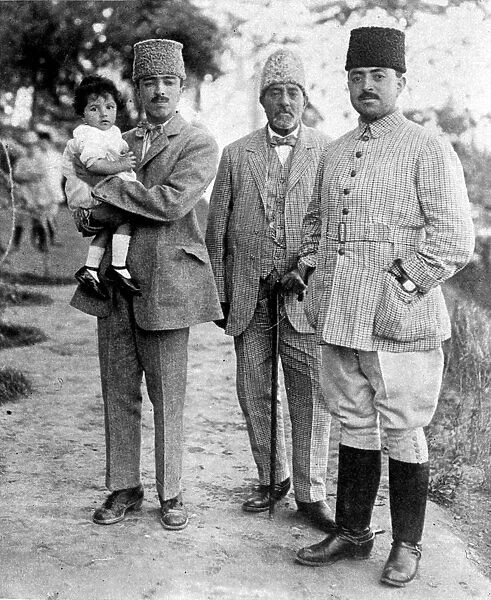 The Amir of Afghanistan ( right ) with his father - in - law ( centre ) and Prince