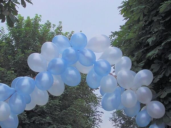 Arch of blue balloons