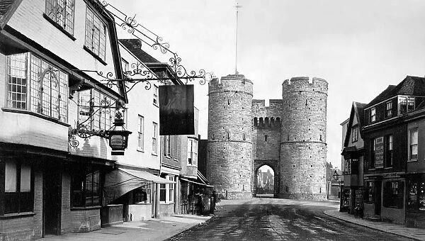Archive - Canterbury - The West Gate showing on the left the old Fallstaff Hotel
