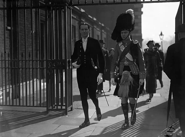Arriving at the Levee at St Jamess Palace, London, Mr Gowan Beloe and Captain