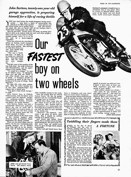 Article in Illustrated Magazine about young motorcycle champion, John Surtees