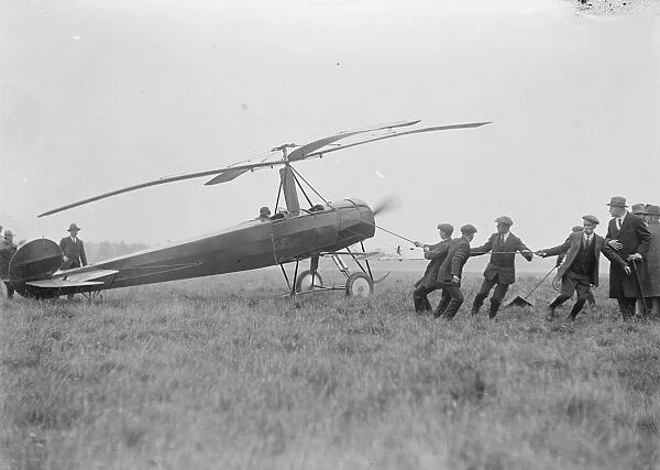 The autogiro demonstrated at Farnborough. Starting the machine. 19 October 1925