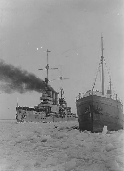 Battleship as ice breaker. Over 40 ships freed in the frozen Baltic Sea. Owing