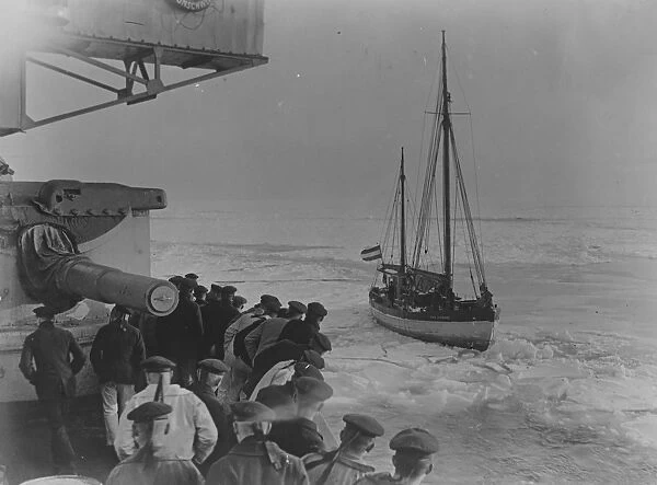 Battleship as ice breaker. Over 40 ships freed in the frozen Baltic Sea. Owing