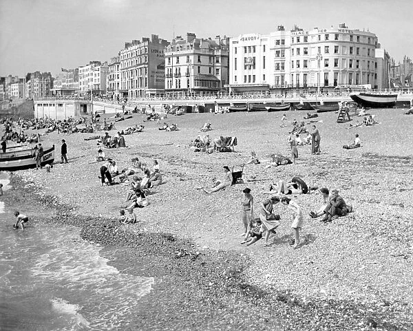 The beach and the front at Brighton, Sussex. 1950s Contact