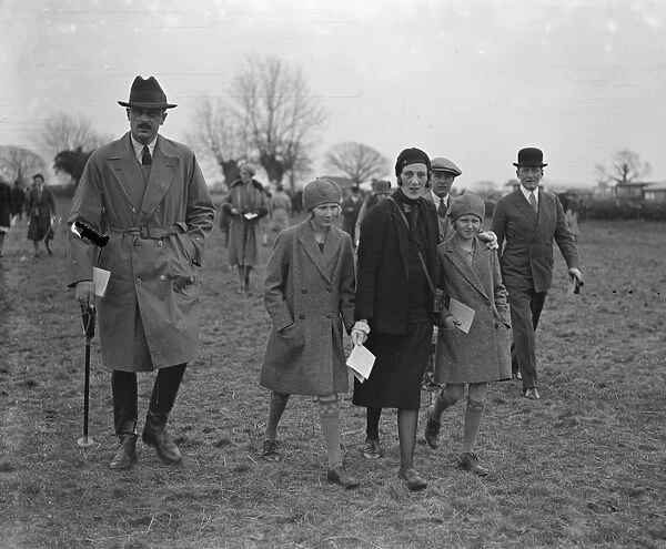 Beaufort Hunt point to point at Leighterton. Lady Blanche Scott Douglas and her children