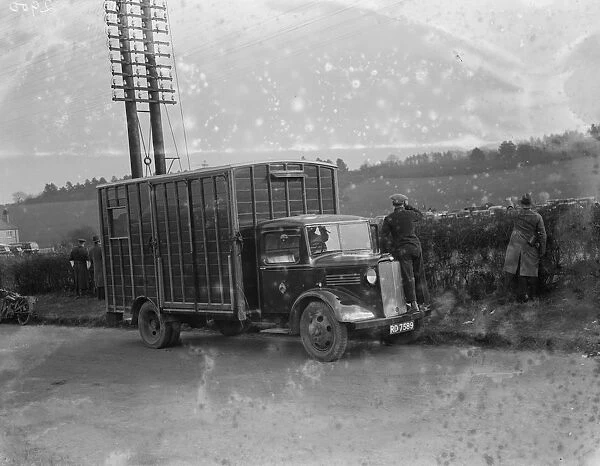 A Bedford truck horse box, parked on the side of the road. 1936