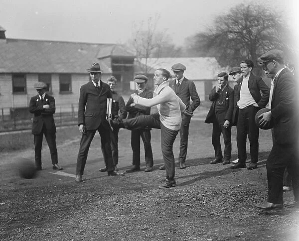 Blind man at St Dunstans playing football 20 March 1920