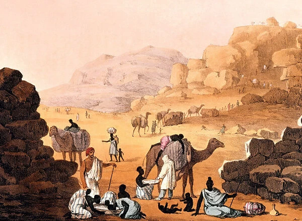 Blue Nile - A Slave Caravan by G. F. Lyon (1821) from Narrative of Travels in N