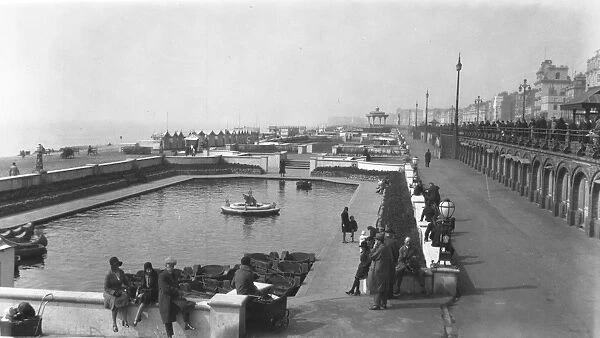 The boating pool on the Brighton seafront, Sussex. 26th March 1931