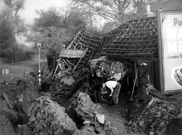 Bomb damage in a rural area in WWII
