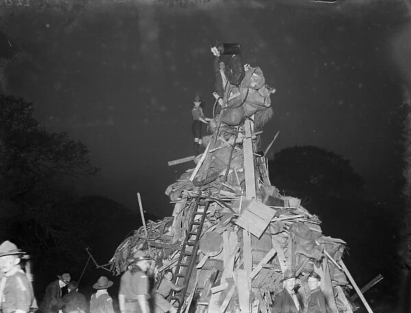 The Boy Scouts build a huge bonfire to mark the Silver Jubilee of King George V