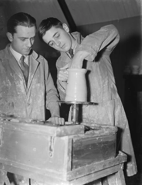 Boys making pottery at Central School in Bexleyheath, Kent. 1937