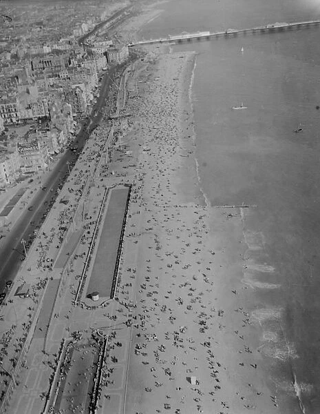 Brighton Beach photographed from the air today, Easter Sunday, as thousands of holidaymakers