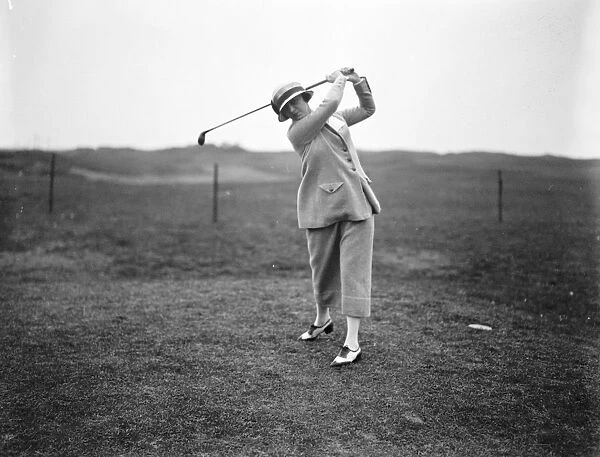 British Open Golf Champion at Deal, Kent Mrs Hagen driving off the first tee. 10