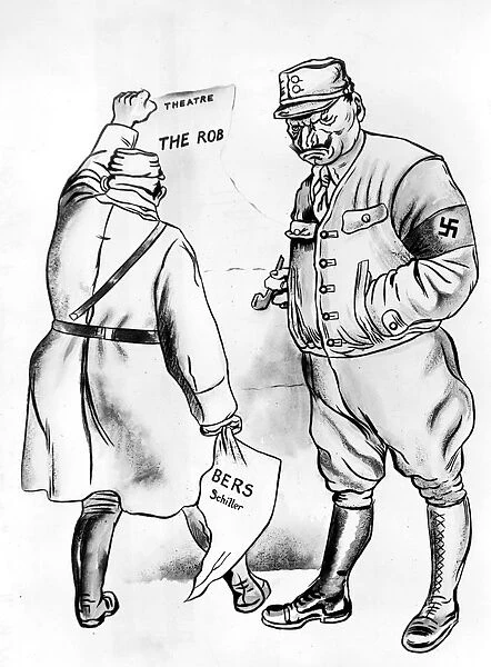 British World War II cartoon. Poster: In Germany, anti-government posters are forbidden
