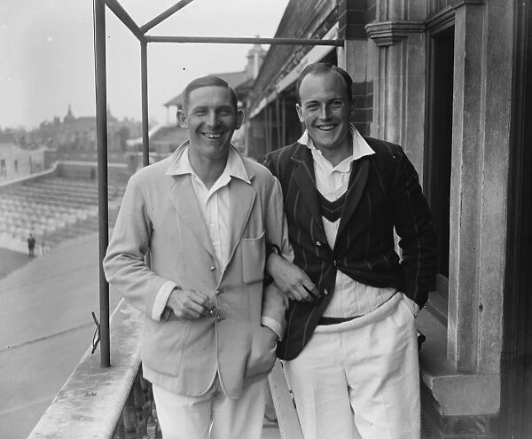 Cambridge University cricketer. E J Seabrook ( left ) captain and E D Blundell ( Fast Bowler )